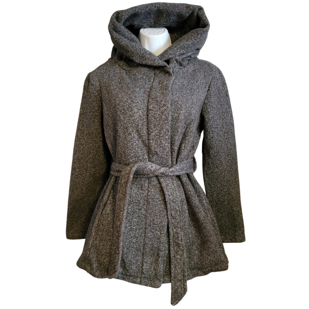 Mossimo Women's Jacket Grey Tweed-Like Waist Tie Size Small Hidden Buttons (EUC)